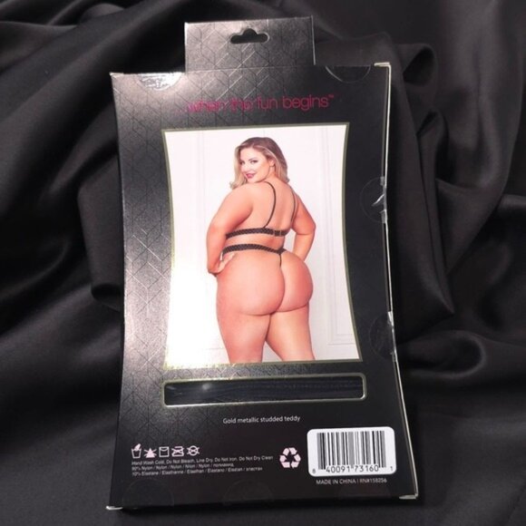 NWB Seven 'til Midnight Plus Queen Gold Metallic‎ Studded Teddy Black 11462XP - Picture 4 of 6